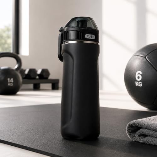 Insulated Stainless Steel Water Bottle with Straw Lid - 18 oz, Leakproof, BPA-Free, Slim Design for Gym, School, Office - Black