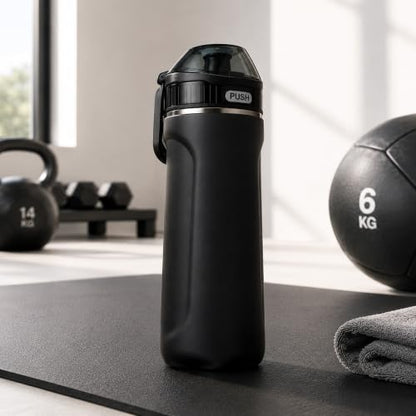 Insulated Stainless Steel Water Bottle with Straw Lid - 18 oz, Leakproof, BPA-Free, Slim Design for Gym, School, Office - Black
