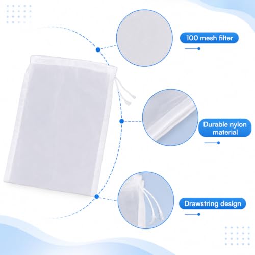 Fine Mesh Brew Bags Set - White Nylon Cheesecloth for Straining, Reusable Kitchen Filter