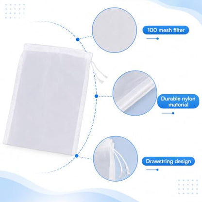Fine Mesh Brew Bags Set - White Nylon Cheesecloth for Straining, Reusable Kitchen Filter