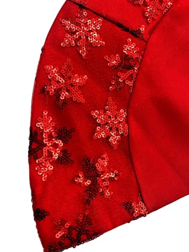 Miniature Satin Christmas Tree Skirt with Sequined Snowflake Border - Red, 20 Inch