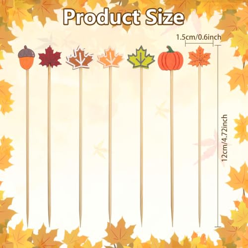 Fall Color Cocktail Picks Set 120 Pcs Leaves Pumpkins Acorns Toothpicks