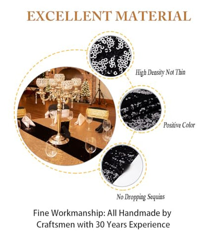 Black Sequin Table Runner 5 Pack 12x108 Inch Sparkling Party Decor for Weddings & Events