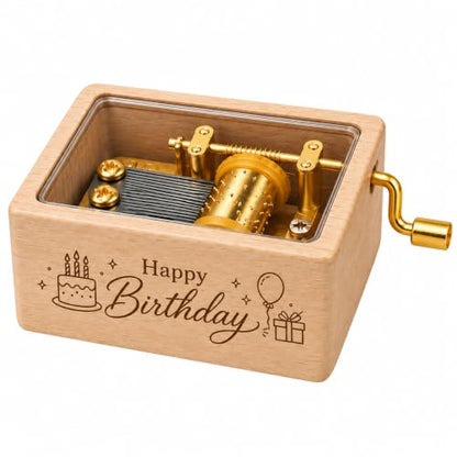 Happy Birthday Music Box - Mini Beech Wood Hand Crank Gift