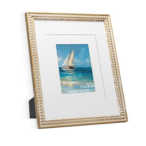 11x14 Rustic Wood Picture Frame with Mat & Beaded Edge - Natural / 8x10