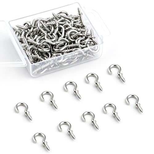 Senkary Silver Small Screw-In Hooks for Hanging - 120 Pieces, 1/2 Inch
