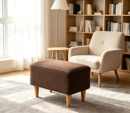 Stretch Waffle Corduroy Ottoman Cover - Small Footstool Slipcover - Rice Variation