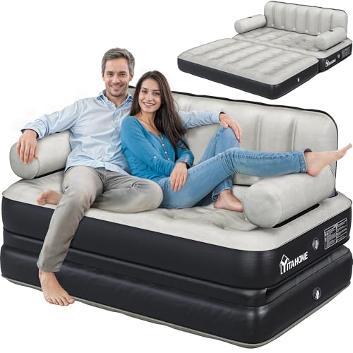 Gray Queen Size Air Sofa Bed Mattress with Channel Back and Pump
