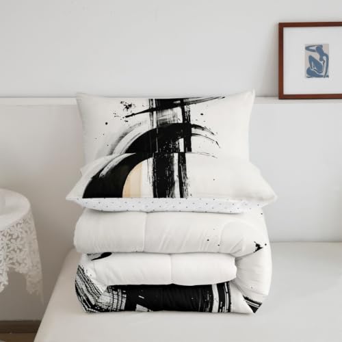 Graffiti Comforter Set All Season Brushstroke Art with 2 Pillowcases Kids King Size - Swan & Panther Variation