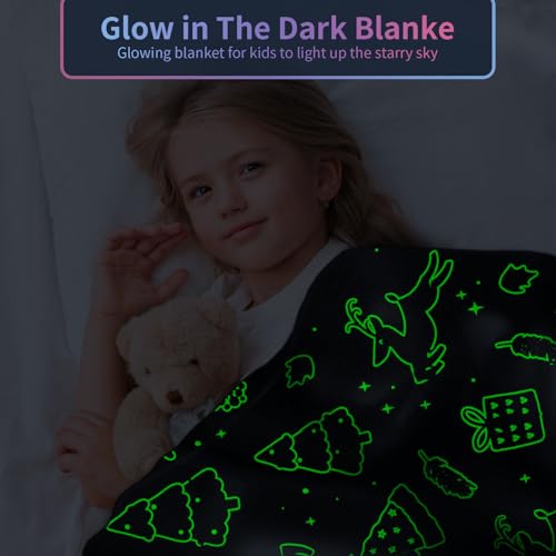 Christmas Glow in The Dark Blanket for Kids, Deer Design, 50x60 Inches