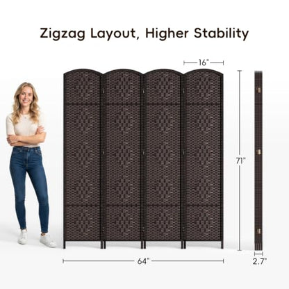 Room Divider 4-Panel Wall Partition - Mocha Brown, Full Height Folding Screen