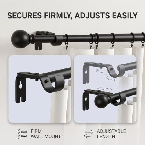 Adjustable Curtain Rod Brackets Set of 3 Black Iron Window Support