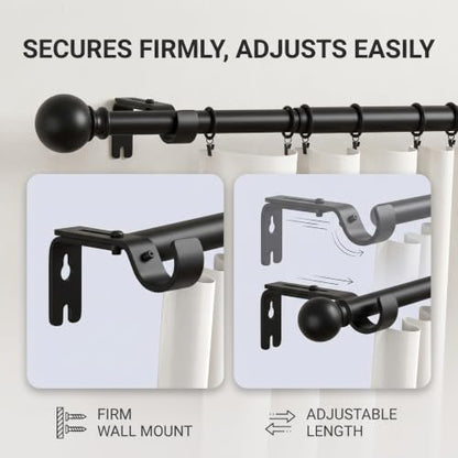 Adjustable Curtain Rod Brackets Set of 3 Black Iron Window Support