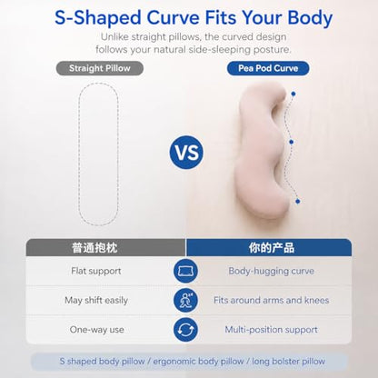 Full Body Support Pillow for Side Sleepers Gray 43.3 Inches - Cooling & Ergonomic