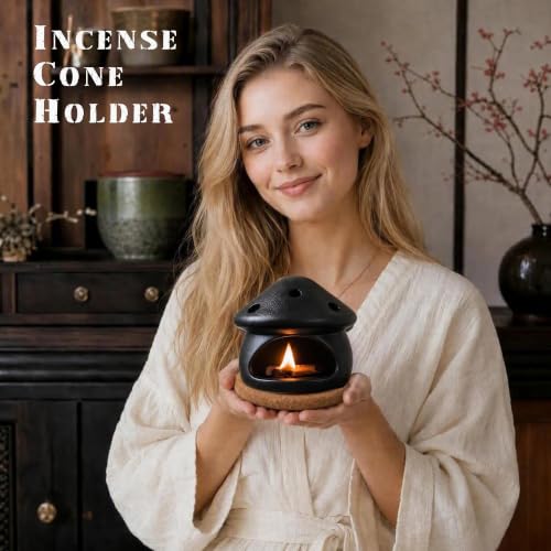 Black Mushroom Incense Holder for Palo Santo, Sage & Cones - Handmade