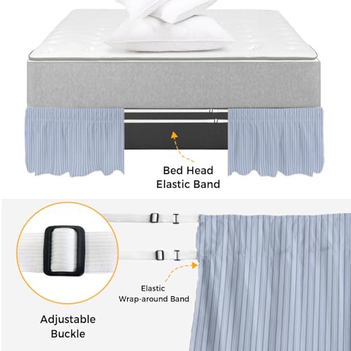 King Size Sky Blue Striped Bed Skirt - 16 Inch Drop, Wrap Around, Easy Fit