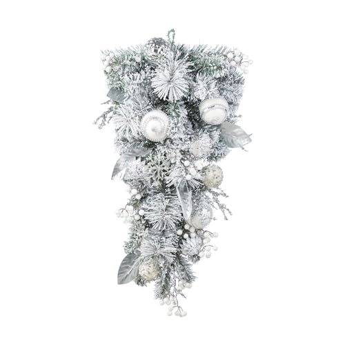 Silver White Christmas Teardrop Swag - 30 Inch Frosted Berry Garland for Indoor Holiday Decor