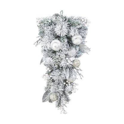Silver White Christmas Teardrop Swag - 30 Inch Frosted Berry Garland for Indoor Holiday Decor