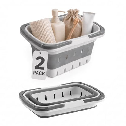 Multipurpose Collapsible Storage Caddy Set with Handles for Bathroom Kitchen Dorm Gray