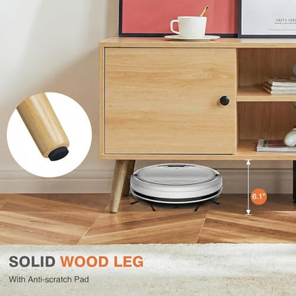 Wood TV Stand for 55-60 Inch TVs with Storage and Adjustable Feet