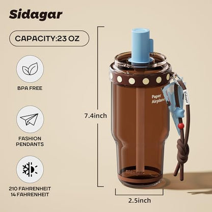 22 oz Brown Aesthetic Tritan Water Bottle with Straw Lid & Charm