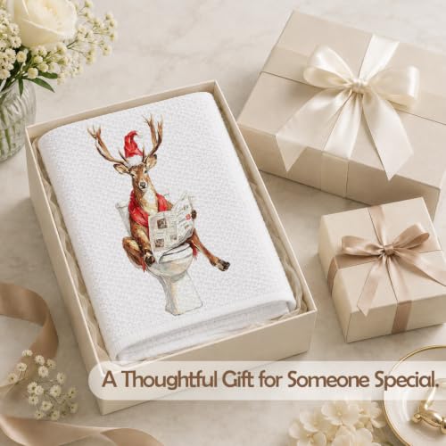 Christmas Reindeer Hand Towels for Bathroom 16x24 - Holiday Decor