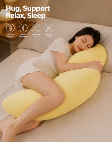 Moon Body Pillow - Yellow1, Plush Support Hug-Shaped Sleep Cushion