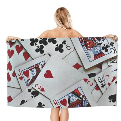 Oversized Microfiber Beach Towel with Playing Cards Poker Set - Queen King - Extra Large XL Pool Sandproof Quick Dry for Women Girls Kids