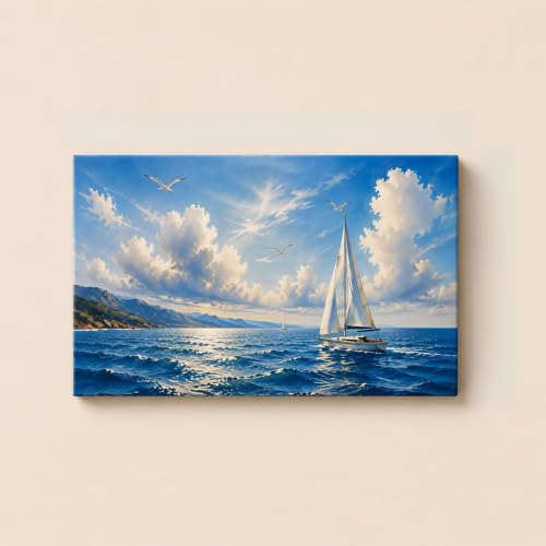 Coastal Sailboat Canvas Wall Art - Nautical Ocean Seascape Decor