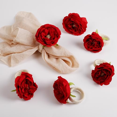 Rose Flower Napkin Rings Set of 6 - Handcrafted Wedding Table Decor - RedRoseX12