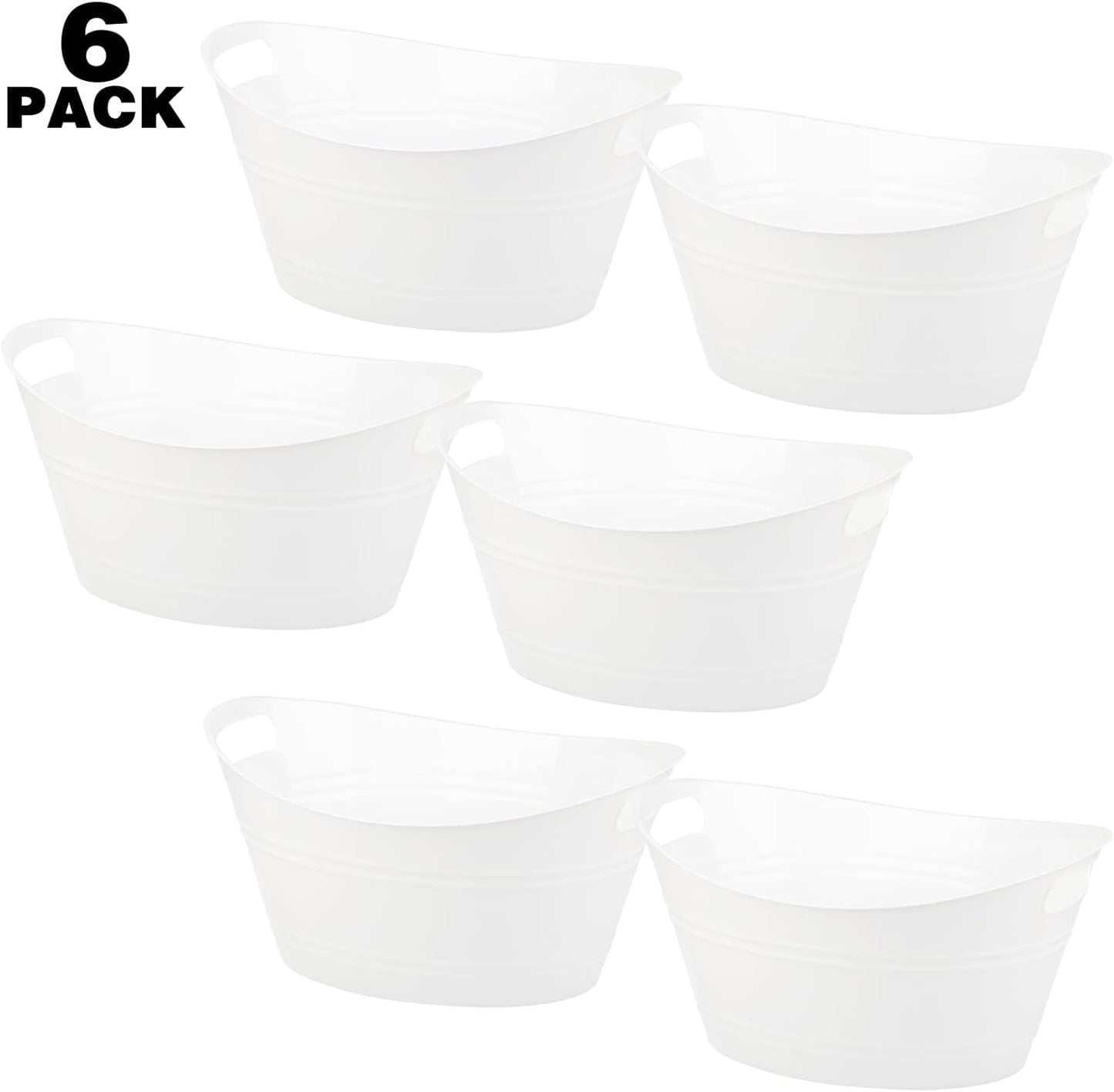 Tiawudi 6 Pack Plastic Oval Storage Tub, Ice Bucket for Wine, Beer and Champagne, Bottle Drink Cooler for Parties, Storage Basket, 4.5 Liter