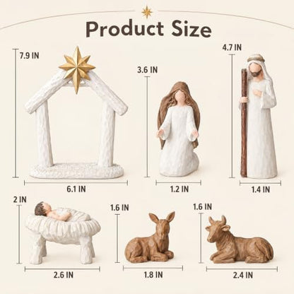 Large Nativity Scene Set - 12 Pcs Resin Miniature Holy Family Religious Christmas Decor