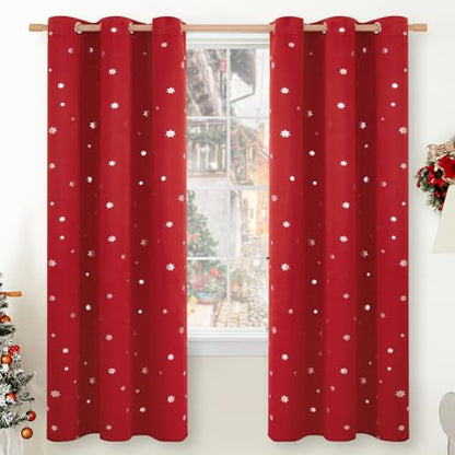 Christmas Snowflake Curtains for Living Room - 42x72 Inches, Red & White, Pack of 2 - Holiday Window Treatments