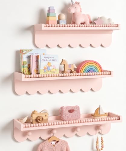 Pink Nursery Wall Book Shelf with Rounded Edges - Scalloped Design