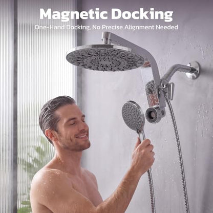 HOPOPRO Chrome Rain Shower Head with Handheld Dual Spray Combo