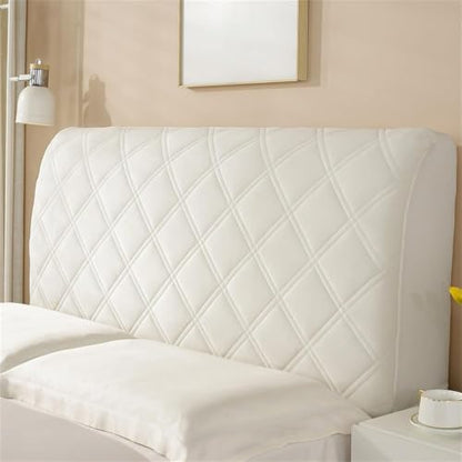 White Velvet Quilted Headboard Cover for Full/Queen Bed - Washable & Stylish