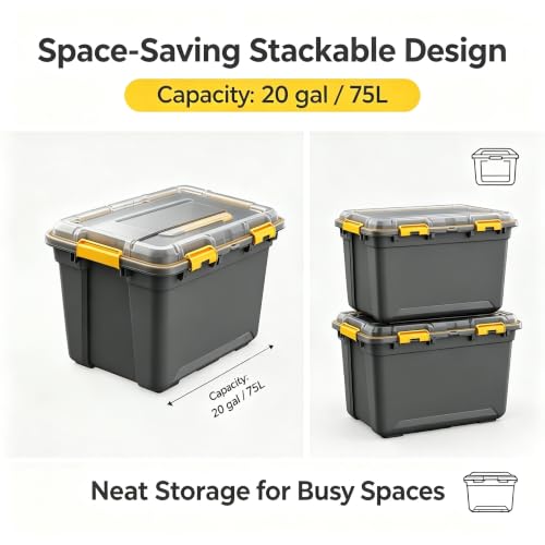19.8 Gallon Waterproof Storage Bin with Impact-Resistant Latches - Garage Organization