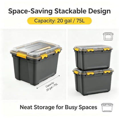 19.8 Gallon Waterproof Storage Bin with Impact-Resistant Latches - Garage Organization