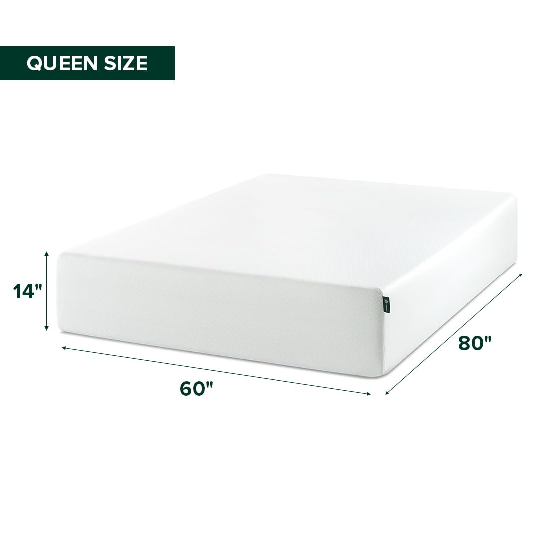 Zinus 14 Inch Queen Green Tea Memory Foam Mattress, Fiberglass Free, Medium Firm Feel, Zoned Pressure Relief, Certified Safe Foams & Fabric, Mattress in A Box