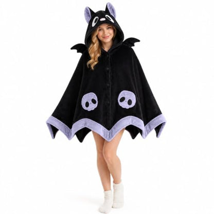 Wearable Bat Blanket Hoodie with Wings for Halloween Cosplay & Lounging