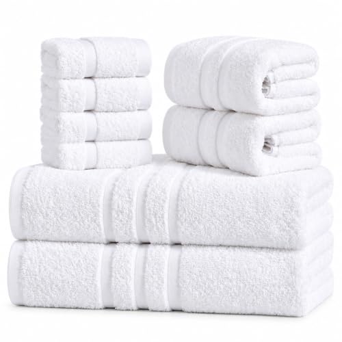 Velqora 8-Piece Cotton Towel Set White Bath Hand & Washcloths