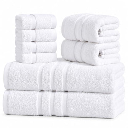 Velqora 8-Piece Cotton Towel Set White Bath Hand & Washcloths