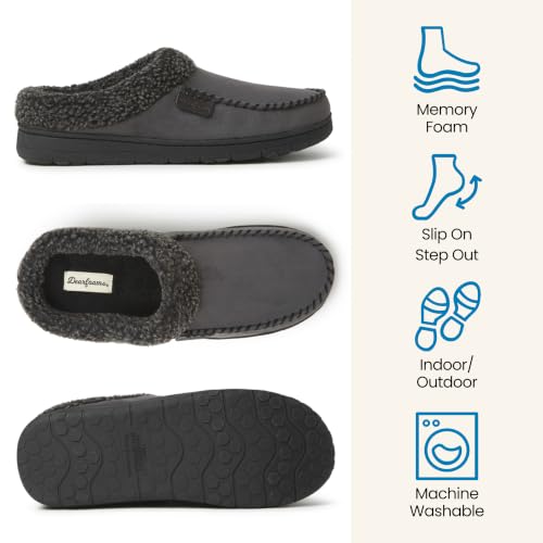 Dearfoams Men's Brendan Indoor Outdoor Breathable Memory Foam Clog Slippers - Size 7-8 Pavement