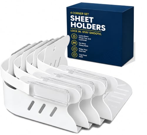 Heavy Duty Bed Sheet Corner Clips - 4-Pack Fitted Sheet Holders with Snap-Lock Grippers