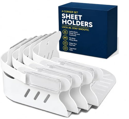 Heavy Duty Bed Sheet Corner Clips - 4-Pack Fitted Sheet Holders with Snap-Lock Grippers