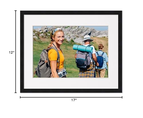 12x15 Frame with Mat - Black 14x17 Frame Wood Made to Display Print or Poster Measuring 12 x 15 Inches with White Photo Mat
