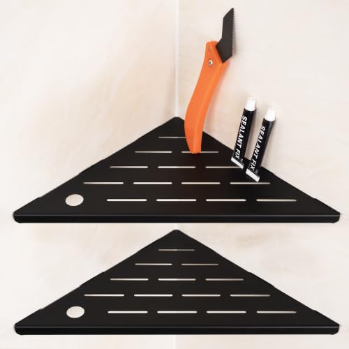 2-Pack Stainless Steel Corner Shower Shelves Matte Black - Rustproof & Reversible