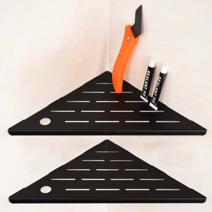 2-Pack Stainless Steel Corner Shower Shelves Matte Black - Rustproof & Reversible