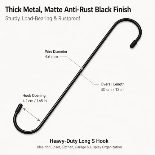 12-Inch Heavy Duty S Hooks for Hanging Plants & Indoor Outdoor Use