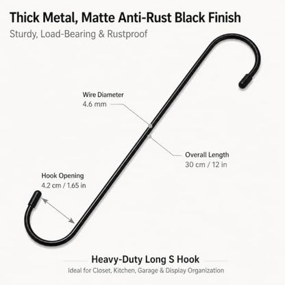 12-Inch Heavy Duty S Hooks for Hanging Plants & Indoor Outdoor Use